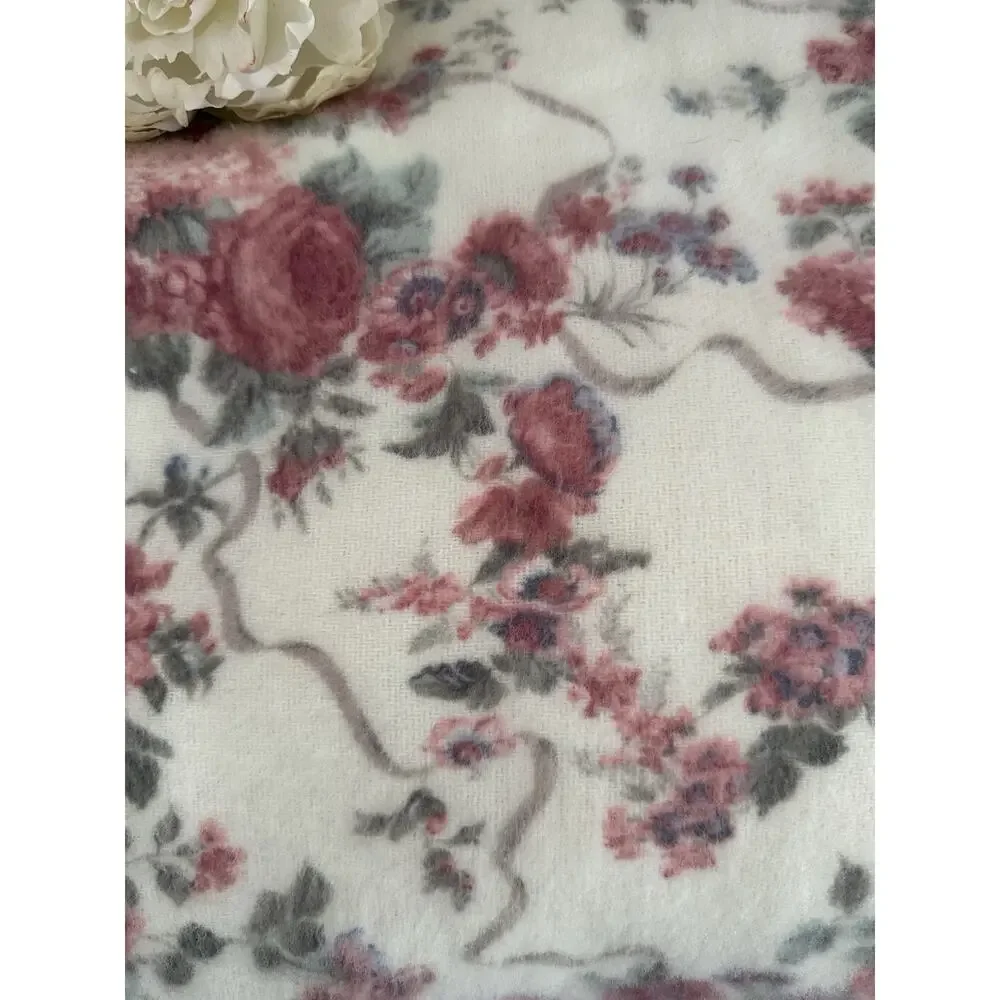 VTG Tennessee Woolen Mill Floral Blanket Fleece Pink Country Cottage 50 X 72 USA